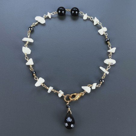Bracciale Nodo Orafo Dorato Con Pietra Di Luna E Agata Nera Forme Miste Sfaccettato A Mano 1pz