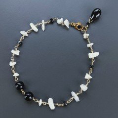 Bracciale Nodo Orafo Dorato Con Pietra Di Luna E Agata Nera Forme Miste Sfaccettato A Mano 1pz