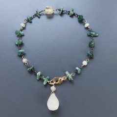 Bracciale Nodo Orafo Brunito Con Avventurina Verde E Quarzo Rutillato Oro Forme Miste Sfaccettato A Mano 1pz