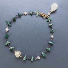 Bracciale Nodo Orafo Brunito Con Avventurina Verde E Quarzo Rutillato Oro Forme Miste Sfaccettato A Mano 1pz