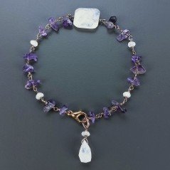 Bracciale Nodo Orafo Rosato Con Ametista E Pietra Di Luna Forme Miste Sfaccettato A Mano 1pz