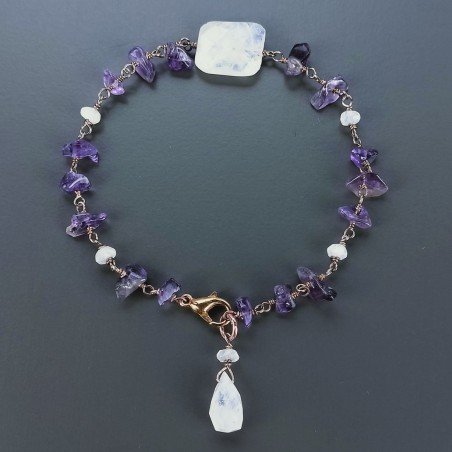 Bracciale Nodo Orafo Rosato Con Ametista E Pietra Di Luna Forme Miste Sfaccettato A Mano 1pz