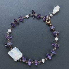 Bracciale Nodo Orafo Rosato Con Ametista E Pietra Di Luna Forme Miste Sfaccettato A Mano 1pz