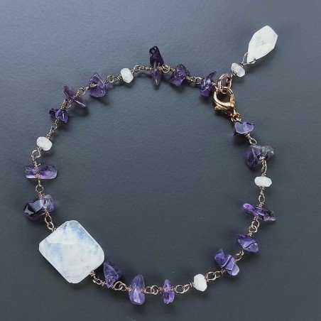 Bracciale Nodo Orafo Rosato Con Ametista E Pietra Di Luna Forme Miste Sfaccettato A Mano 1pz