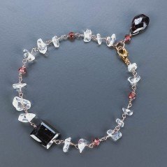 Bracciale Nodo Orafo Rosato Con Cristallo Di Rocca E Granato Rosso Forme Miste Sfaccettato A Mano 1pz