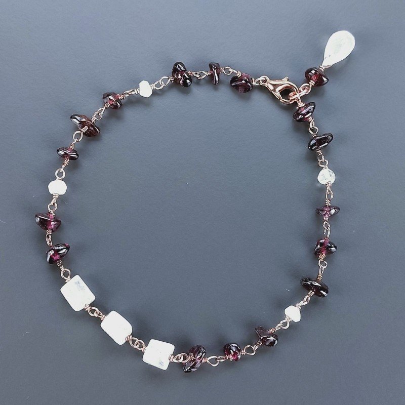 Bracciale Nodo Orafo Rosato Con Granato Rosso E Pietra Di Luna Forme Miste Sfaccettato A Mano 1pz