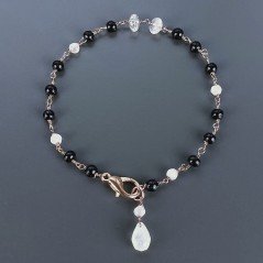 Bracciale Nodo Orafo Rosato Con Agata Nera E Quarzo Rosa Forme Miste Sfaccettato A Mano 1pz