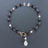 Bracciale Nodo Orafo Rosato Con Agata Nera E Quarzo Rosa Forme Miste Sfaccettato A Mano 1pz