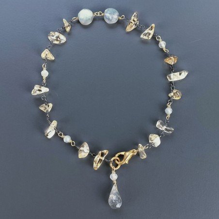 Bracciale Nodo Orafo Brunito Con Quarzo Citrino E Labradorite Forme Miste Sfaccettato A Mano 1pz