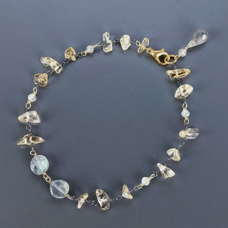 Bracciale Nodo Orafo Brunito Con Quarzo Citrino E Labradorite Forme Miste Sfaccettato A Mano 1pz