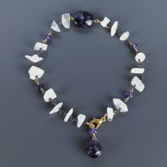 Bracciale Nodo Orafo Brunito Con Pietra Di Luna E Ametista Africana Forme Miste Sfaccettato A Mano 1pz