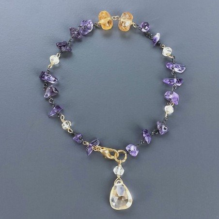 Bracciale Nodo Orafo Brunito Con Ametista E Quarzo Citrino Forme Miste Sfaccettato A Mano 1pz