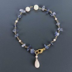 Bracciale Nodo Orafo Dorato Con Iolite E Opale Rosa Forme Miste Sfaccettato A Mano 1pz