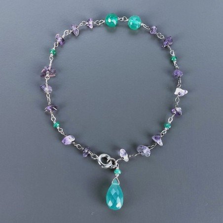Bracciale Nodo Orafo Rodiato Con Ametista E Onice Verde Forme Miste Sfaccettato A Mano 1pz
