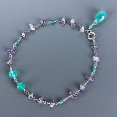Bracciale Nodo Orafo Rodiato Con Ametista E Onice Verde Forme Miste Sfaccettato A Mano 1pz