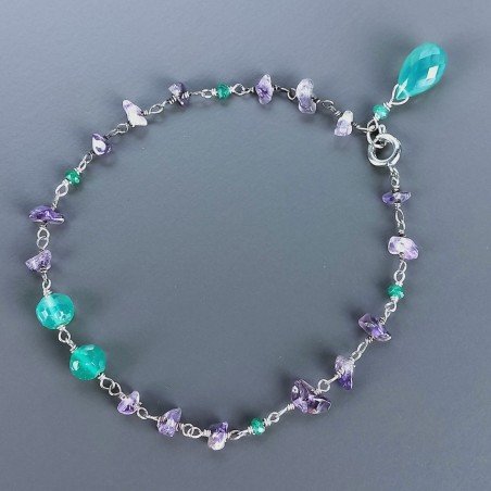 Bracciale Nodo Orafo Rodiato Con Ametista E Onice Verde Forme Miste Sfaccettato A Mano 1pz