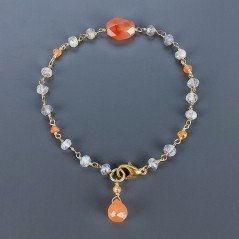 Bracciale Nodo Orafo Dorato Con Labradorite E Corniola Forme Miste Sfaccettato A Mano 1pz