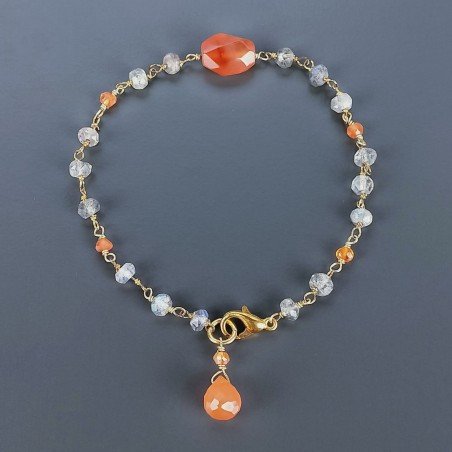 Bracciale Nodo Orafo Dorato Con Labradorite E Corniola Forme Miste Sfaccettato A Mano 1pz