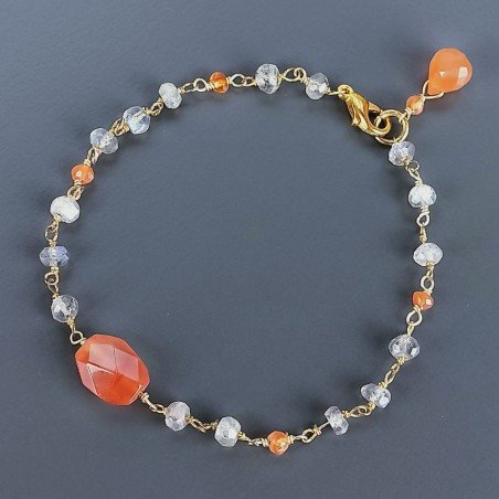 Bracciale Nodo Orafo Dorato Con Labradorite E Corniola Forme Miste Sfaccettato A Mano 1pz