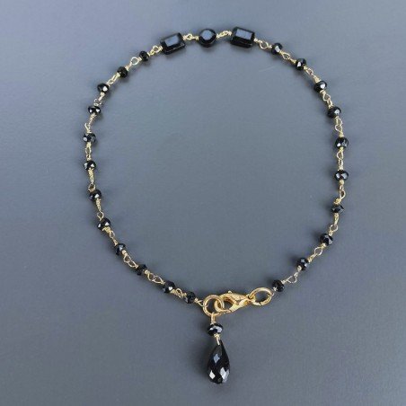 Bracciale Nodo Orafo Dorato Con Spinello Nero E Spinello Nero Forme Miste Sfaccettato A Mano 1pz