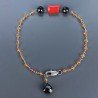 Bracciale Nodo Orafo Rodiato Con Zircone Arancione,Spinello Nero E Corallo Bamboo Forme Miste A Mano 1pz