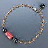 Bracciale Nodo Orafo Rodiato Con Zircone Arancione,Spinello Nero E Corallo Bamboo Forme Miste A Mano 1pz