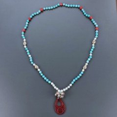 Collana Girocollo Con Pietre Dure Giada,Agata Bianca Trasparente E Distanziatore Argentato Annodate A Mano 1pz