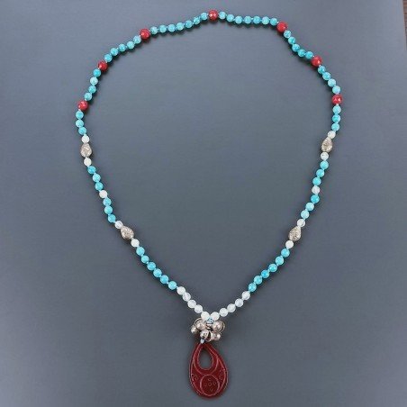 Collana Girocollo Con Pietre Dure Giada,Agata Bianca Trasparente E Distanziatore Argentato Annodate A Mano 1pz