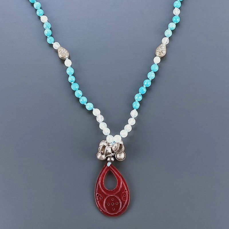 Collana Girocollo Con Pietre Dure Giada,Agata Bianca Trasparente E Distanziatore Argentato Annodate A Mano 1pz Collana Girocollo Con Pietre Dure Giada,Agata Bianca Trasparente E Distanziatore Argentato Annodate A Mano 1pz