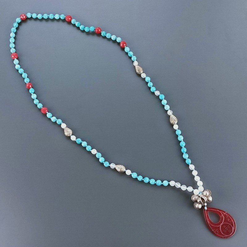 Collana Girocollo Con Pietre Dure Giada,Agata Bianca Trasparente E Distanziatore Argentato Annodate A Mano 1pz Collana Girocollo Con Pietre Dure Giada,Agata Bianca Trasparente E Distanziatore Argentato Annodate A Mano 1pz