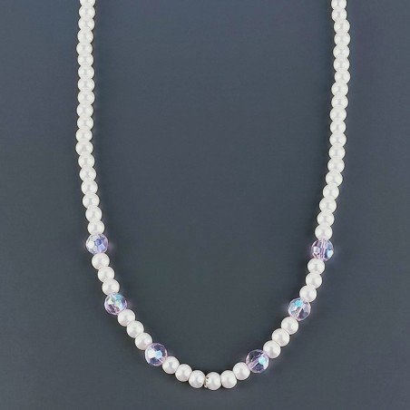 Collana Con Perle Di Maiorca E Cristallo Rosa Diamantato Tondo Sfaccettato A Mano 1pz