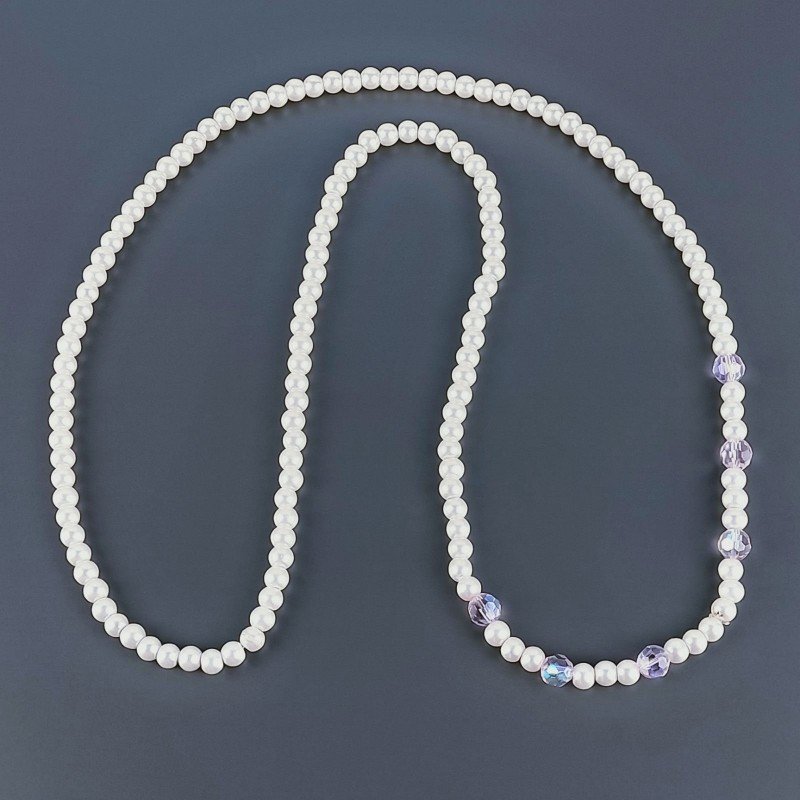 Collana Con Perle Di Maiorca E Cristallo Rosa Diamantato Tondo Sfaccettato A Mano 1pz