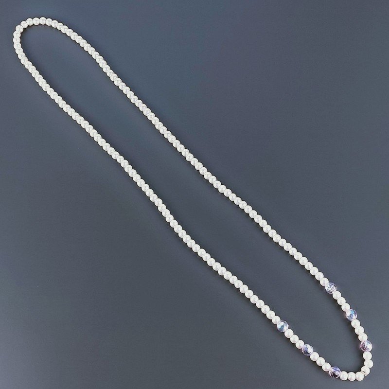 Collana Con Perle Di Maiorca E Cristallo Rosa Diamantato Tondo Sfaccettato A Mano 1pz