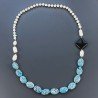 Collana Con Pietre Dure Aulite Turchese,Perle Di Fiume Annodate A Mano 1pz