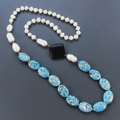 Collana Con Pietre Dure Aulite Turchese,Perle Di Fiume Annodate A Mano 1pz