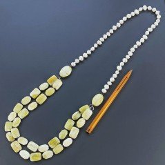 Collana Con Pietre Dure Giada Limone A 2 Fili,Perle Di Fiume Annodate A Mano 1pz