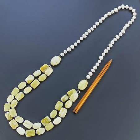 Collana Con Pietre Dure Giada Limone A 2 Fili,Perle Di Fiume Annodate A Mano 1pz