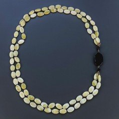 Collana Con Pietre Dure Giada Limone A 2 Fili E Onice Nera Annodate A Mano 1pz