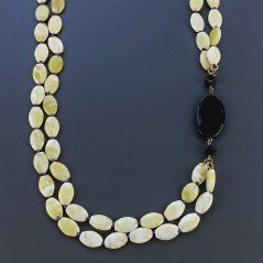 Collana Con Pietre Dure Giada Limone A 2 Fili E Onice Nera Annodate A Mano 1pz