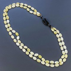 Collana Con Pietre Dure Giada Limone A 2 Fili E Onice Nera Annodate A Mano 1pz