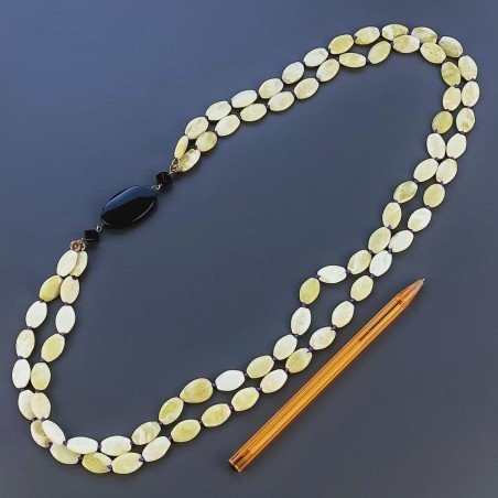 Collana Con Pietre Dure Giada Limone A 2 Fili E Onice Nera Annodate A Mano 1pz