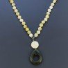 Collana Girocollo Con Pietre Dure Giada Limone E Ciondolo Di Serpentite Annodate A Mano E Chiusura In Ottone 1pz