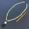 Collana Girocollo Con Pietre Dure Giada Limone E Ciondolo Di Serpentite Annodate A Mano E Chiusura In Ottone 1pz