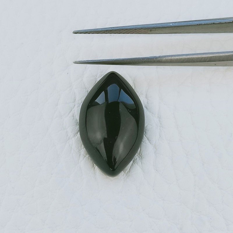 Agata Nera Sultania Forma Navetta Cabochon Fatto A Mano 21X13X6mm 11,85 Carati 1pz