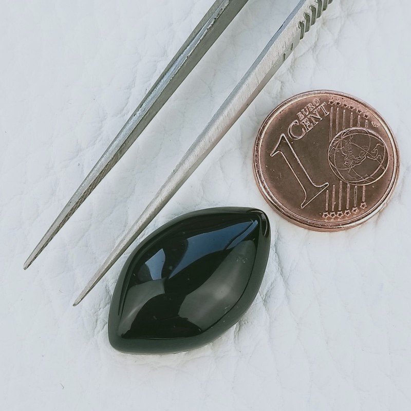Agata Nera Sultania Forma Navetta Cabochon Fatto A Mano 21X13X6mm 11,85 Carati 1pz