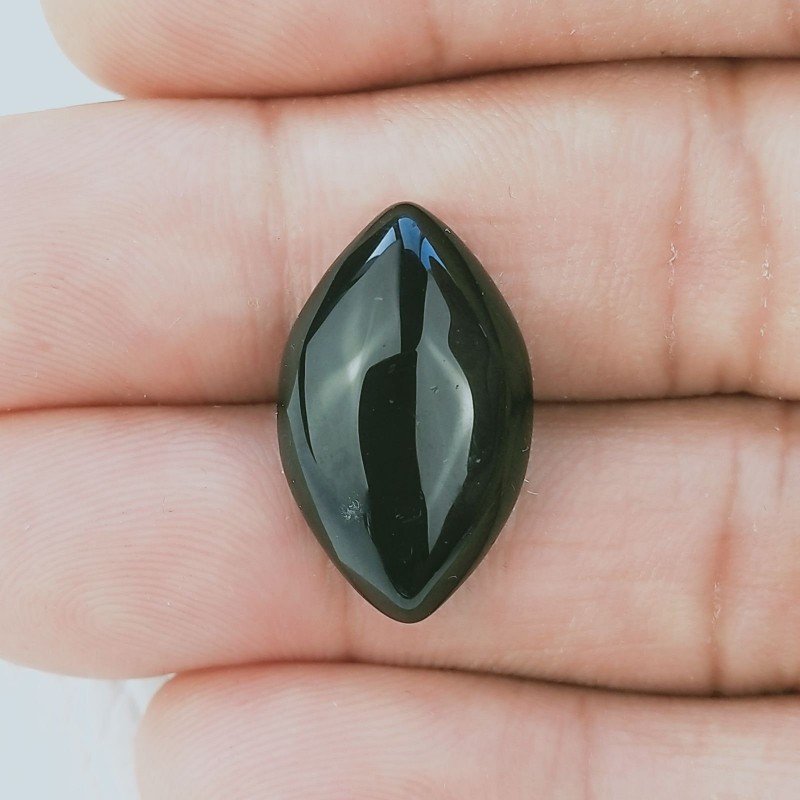 Cabochon di Agata Nera Sultania Navetta, 21x13x6 mm, 11,85 ct, Fatto a Mano