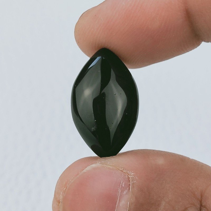 Agata Nera Sultania Forma Navetta Cabochon Fatto A Mano 21X13X6mm 11,85 Carati 1pz