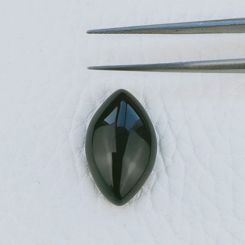 Agata Nera Sultania Forma Navetta Cabochon Fatto A Mano 20X12X5mm 10,10 Carati 1pz