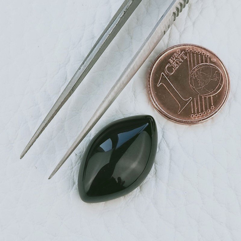 Agata Nera Sultania Forma Navetta Cabochon Fatto A Mano 20X12X5mm 10,10 Carati 1pz