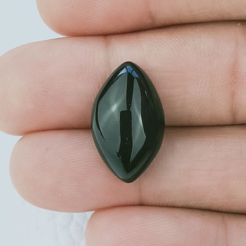 Cabochon di Agata Nera Sultania Navetta, 20x12x5 mm, 10,10 ct, Fatto a Mano